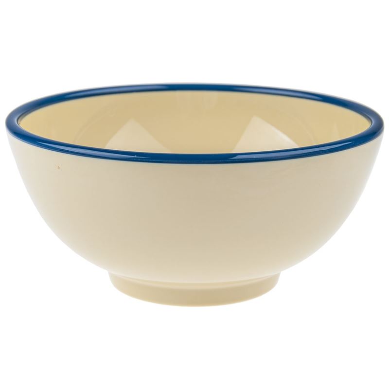 Jab Design – Commercial Grade Melamine Vintage Lemon Enamel Look with Blue Trim Round Bowl 15x7cm
