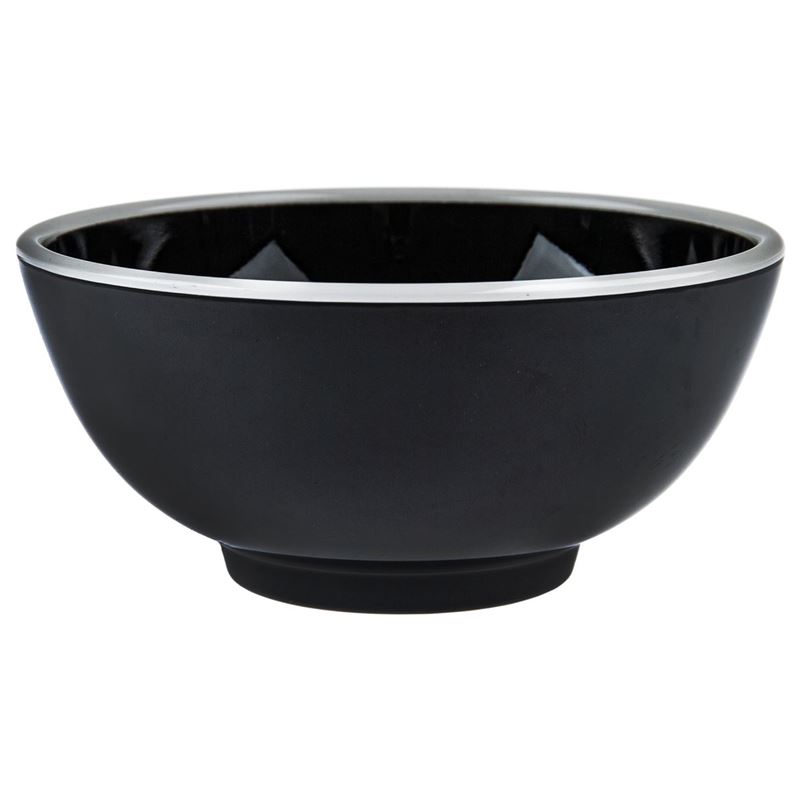 Jab Design – Commercial Grade Melamine Vintage Black Enamel Look with White Trim Round Bowl 12.5x6cm