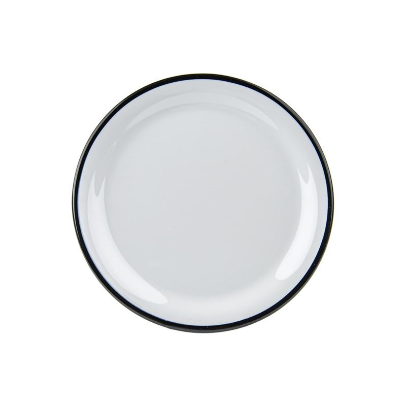 Jab Design – Commercial Grade Melamine Vintage White Enamel Look with Black Trim Lunch Plate 19cm