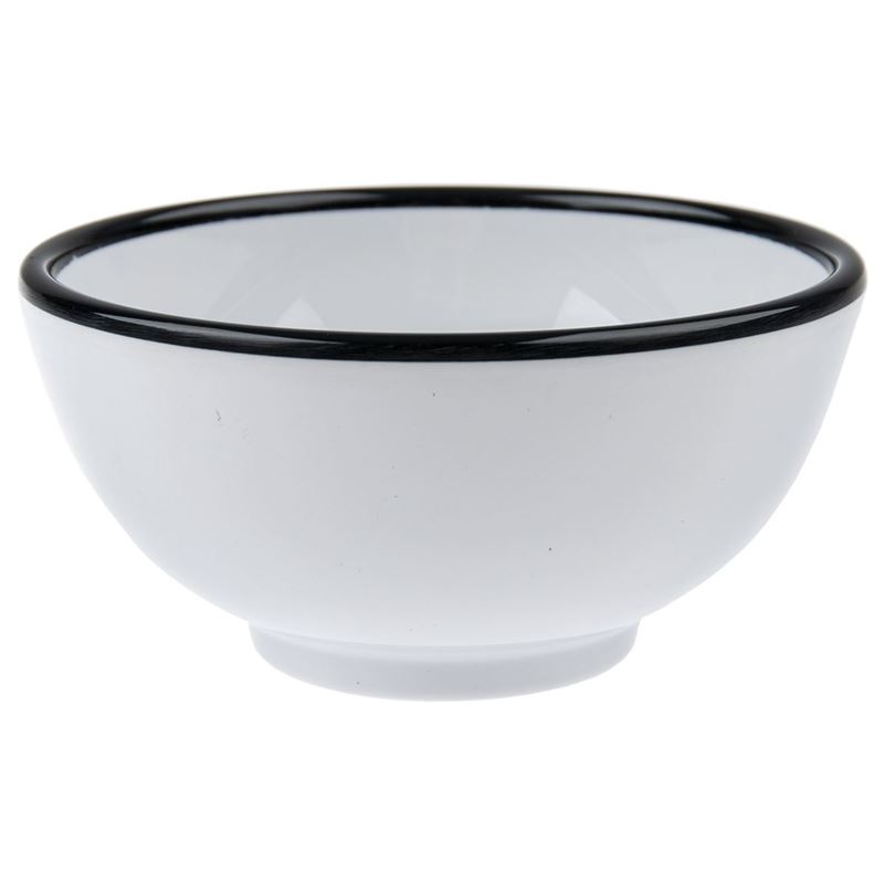 Jab Design – Commercial Grade Melamine Vintage White Enamel Look with Black Trim Round Bowl 12.5x6cm