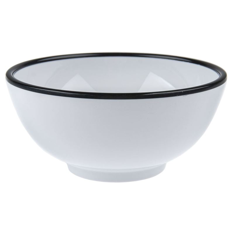 Jab Design – Commercial Grade Melamine Vintage White Enamel Look with Black Trim Round Bowl 15x7cm