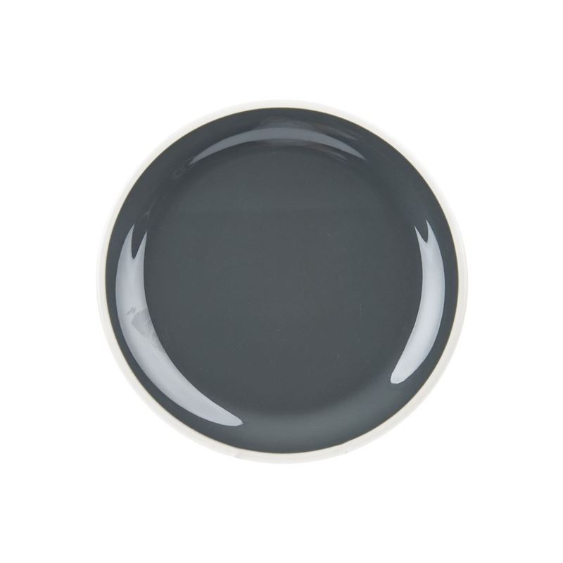 Jab Design – Commercial Grade Melamine Vintage Grey Enamel Look with White Trim Lunch Plate 19cm