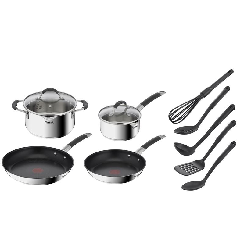 Tefal – Illico Stainless Steel & Non-Stick 4pc Cookware Set + 5pc Utensil Set