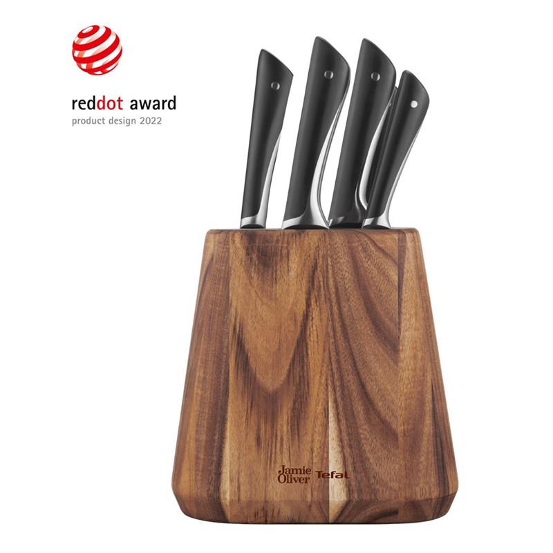 Jamie Oliver by Tefal – Professional 6pc Knife Set with Designer Acacia Wooden Storage Block