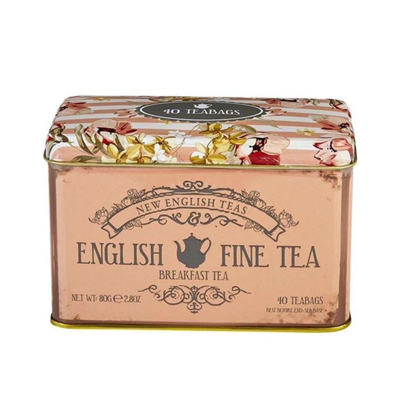 New English Teas – Vintage Floral Pink English Breakfast 40 Tea Bag Tin