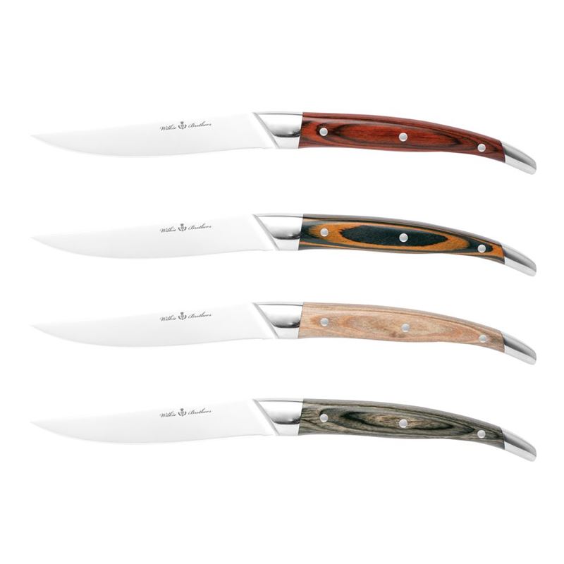 Wilkie Brothers – Stainless Steel and Pakka Wood Steak Knife Set of 4