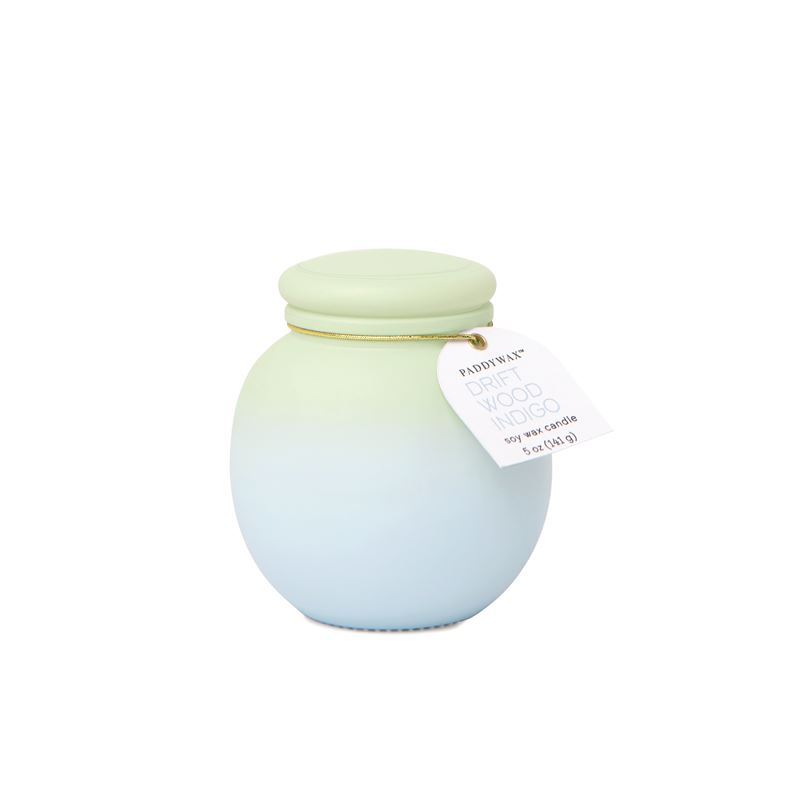 Paddywax – Green and Blue Ombre Glass Soy Wax Candle Driftwood Indigo