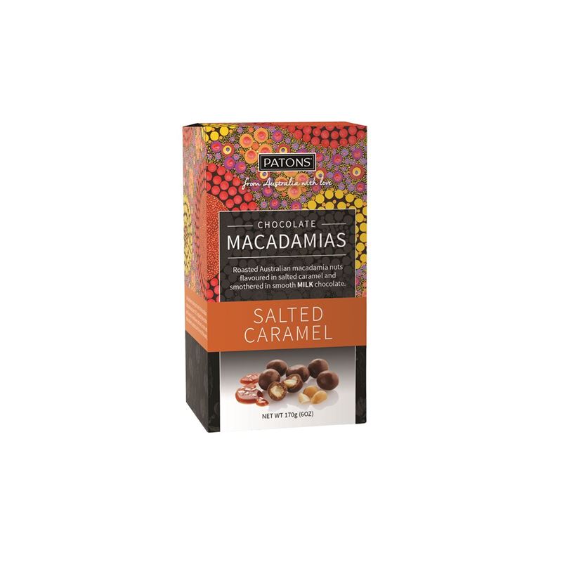 Patons – Chocolate Macadamia Milk Chocolate Salted Caramel Box 170g (Made in Australia)