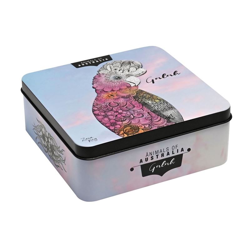 Banksia Red – Animals of Australia Pink Galah 150g Macadamia Butter Finger Biscuits in Tin 14.5×14.5×5.5cm
