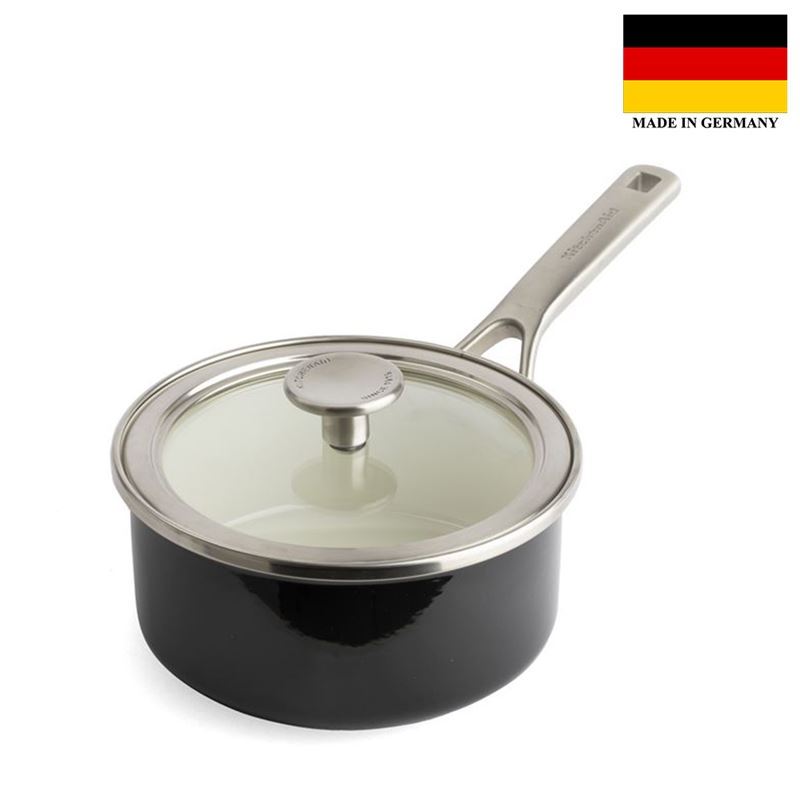 KitchenAid – Luxury Steel Core Enamel 16cm Covered Saucepan 1.3Ltr Onyx Black (Made in Germany)