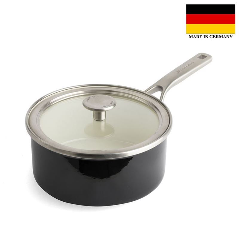 KitchenAid – Luxury Steel Core Enamel 18cm Covered Saucepan 2Ltr Onyx Black (Made in Germany)