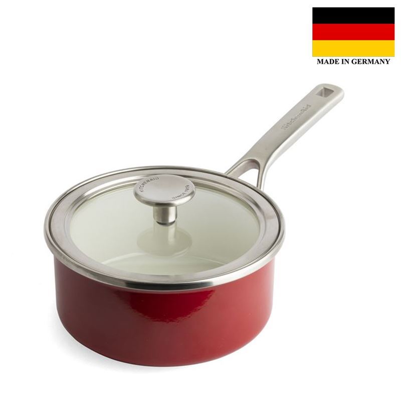 KitchenAid – Luxury Steel Core Enamel 16cm Covered Saucepan 1.3Ltr Empire Red (Made in Germany)