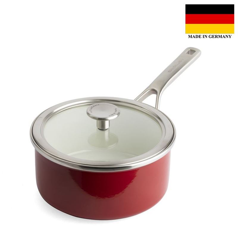 KitchenAid – Luxury Steel Core Enamel 18cm Covered Saucepan 2Ltr Empire Red (Made in Germany)