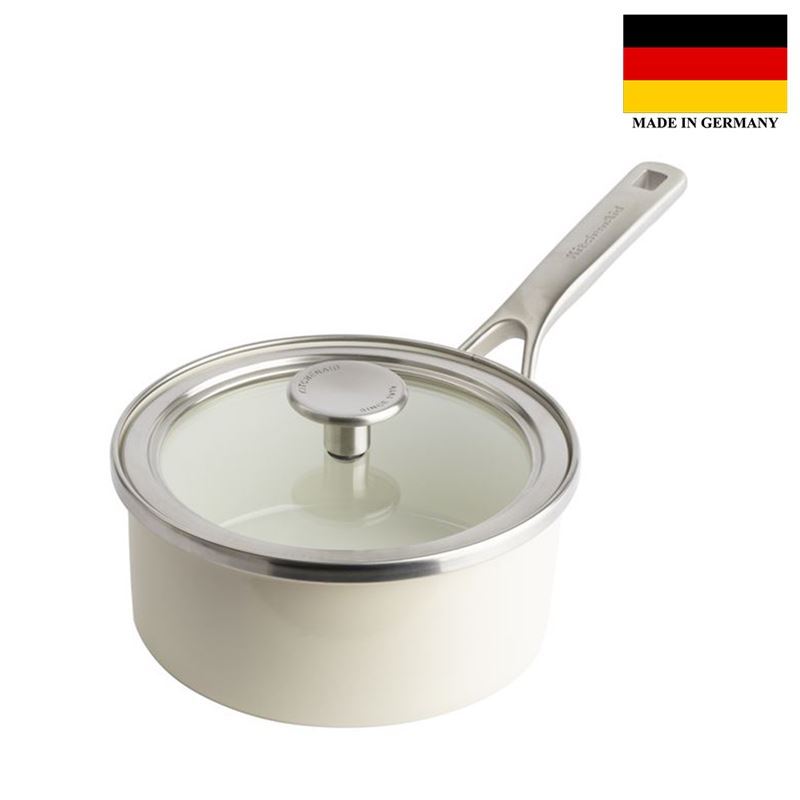 KitchenAid – Luxury Steel Core Enamel 16cm Covered Saucepan 1.3Ltr Almond Cream (Made in Germany)