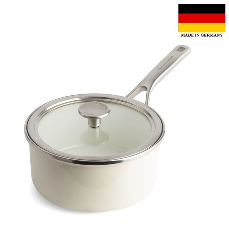 KitchenAid – Luxury Steel Core Enamel 18cm Covered Saucepan 2Ltr Almond Cream (Made in Germany)