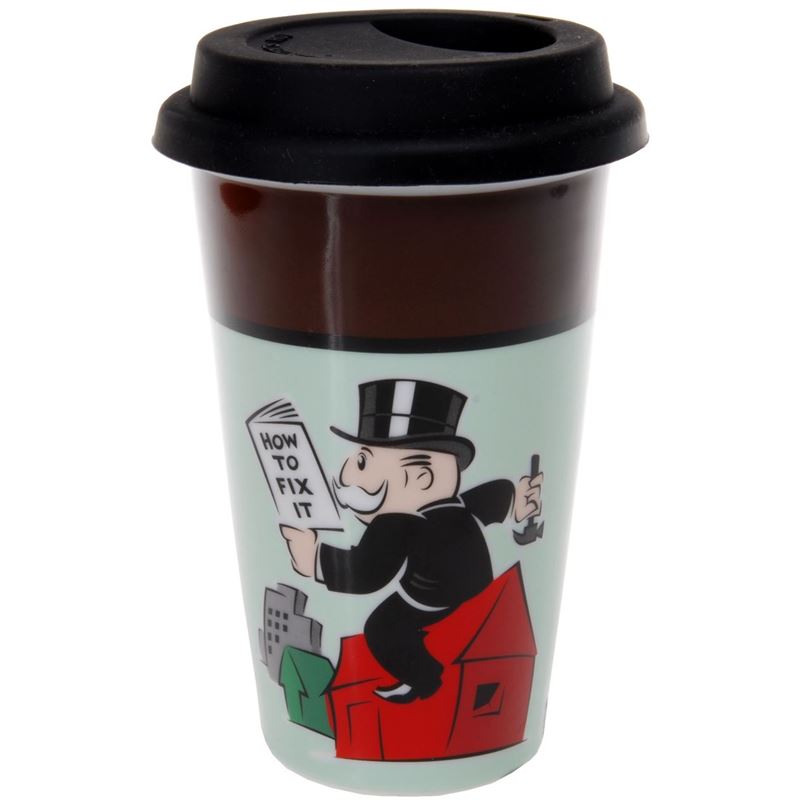 Monopoly – Old Kent Road Novelty Double Wall Ceramic Tall Mug with Black Silicone Lid