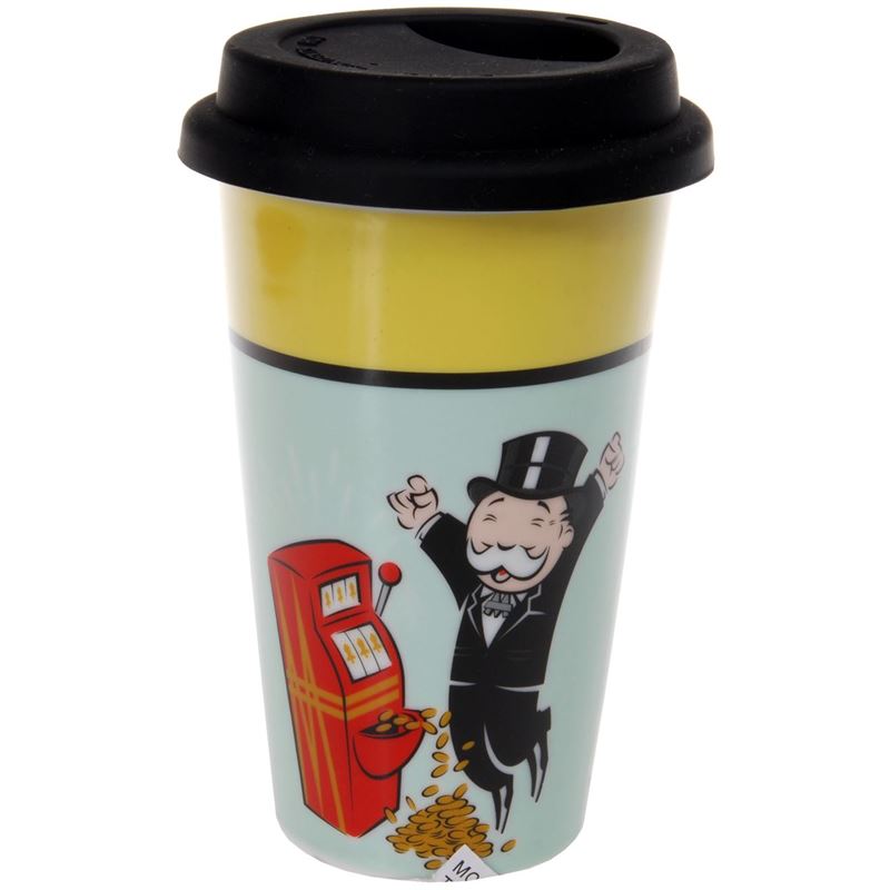 Monopoly – Leicester Square Novelty Double Wall Ceramic Tall Mug with Black Silicone Lid