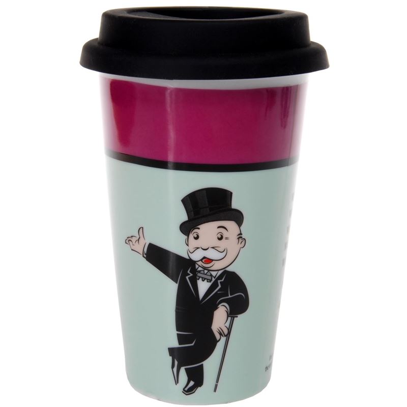 Monopoly – Pall Mall Novelty Double Wall Ceramic Tall Mug with Black Silicone Lid