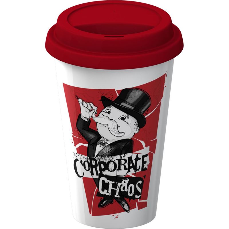 Monopoly – Corporate Chaos Novelty Double Wall Ceramic Tall Mug with Silicone Lid