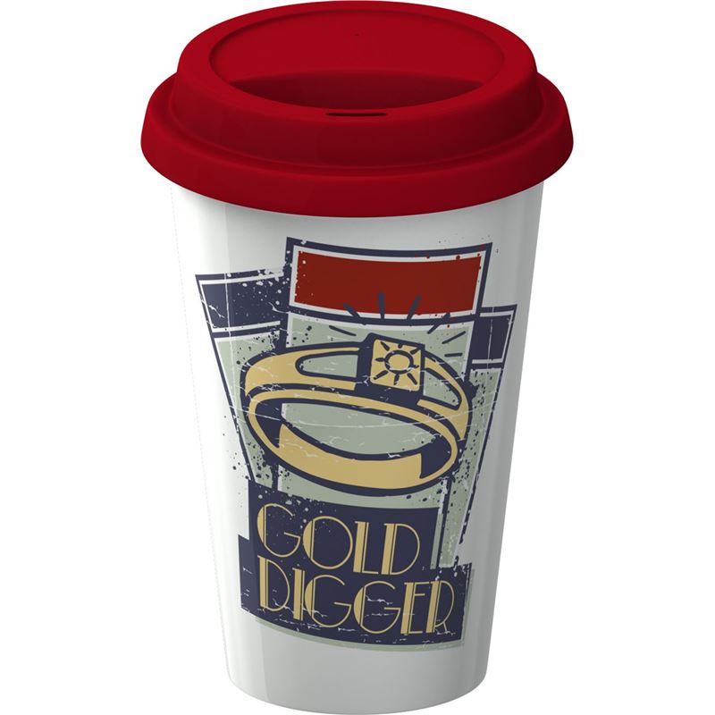 Monopoly – Gold Digger Novelty Double Wall Ceramic Tall Mug with Silicone Lid
