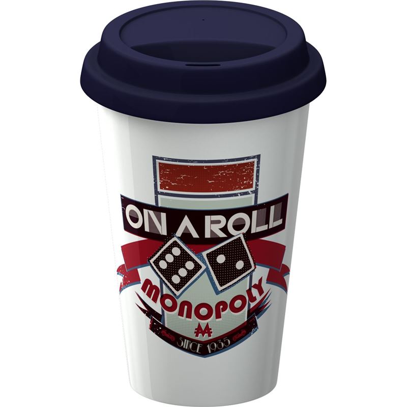 Monopoly – On a Roll Novelty Double Wall Ceramic Tall Mug with Silicone Lid