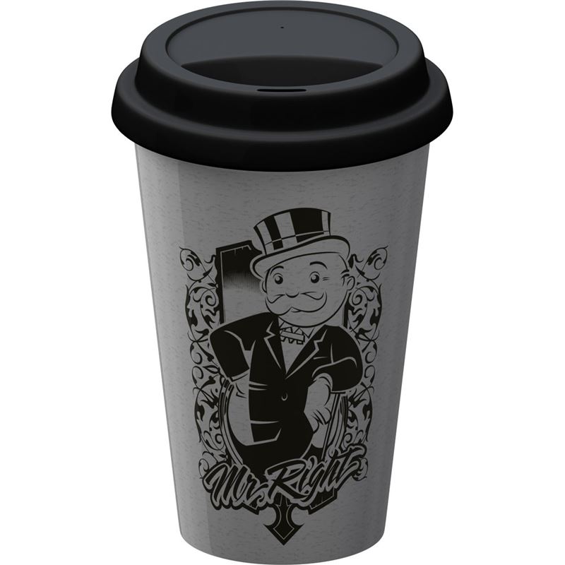 Monopoly – Mr Right Novelty Double Wall Ceramic Tall Mug with Black Silicone Lid