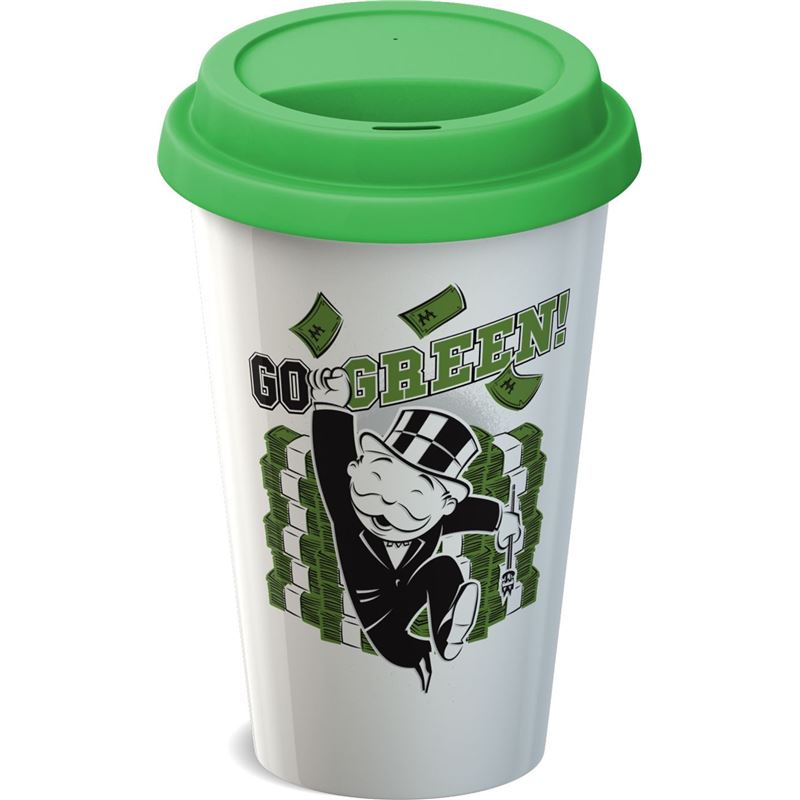 Monopoly – Go Green Novelty Double Wall Ceramic Tall Mug with Silicone Lid