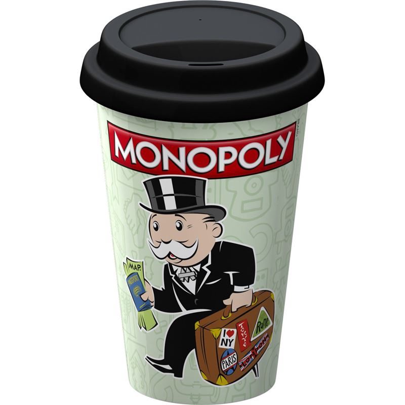 Monopoly – Suitcase Novelty Double Wall Ceramic Tall Mug with Silicone Lid