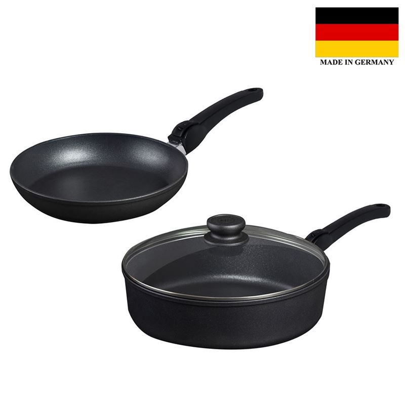 MasterPro – Tri-Clad Series 3 Plus Twin Pack Induction 24cm Frypan & 28cm Saute Pan with Detachable Handle (Made in Germany)