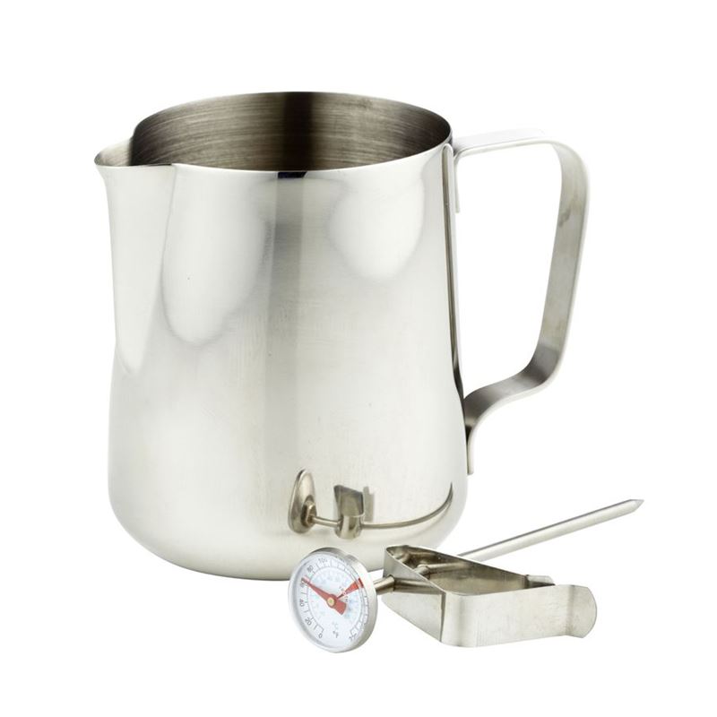 Leaf & Bean – Stainless Steel Milk Frothing Jug and Thermometer Set