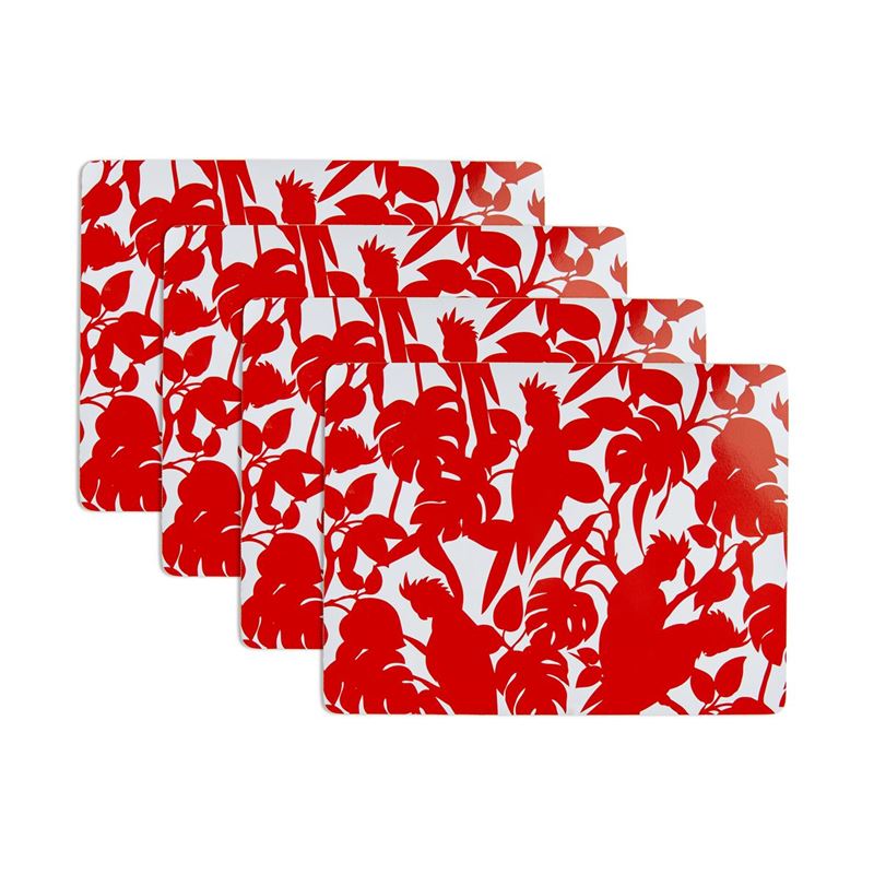 Florence Broadhurst – Cockatoo Red Large Cork Backed Placemats 30x40cm Set of 4