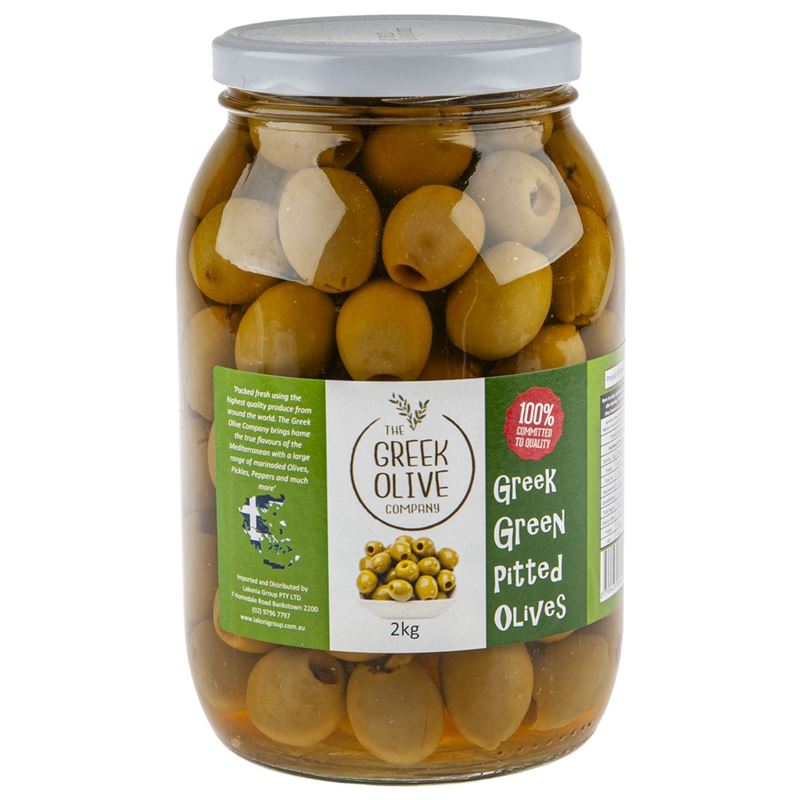 The Greek Olive Company – Green Pitted Olives 2kg (Product of Greece)