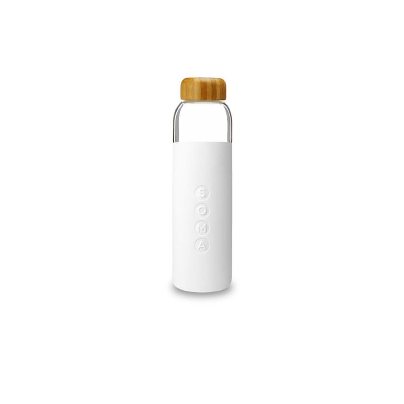 SOMA – Glass BPA Free Water Bottle 500ml with Bamboo Lid and Silicone Sleeve White