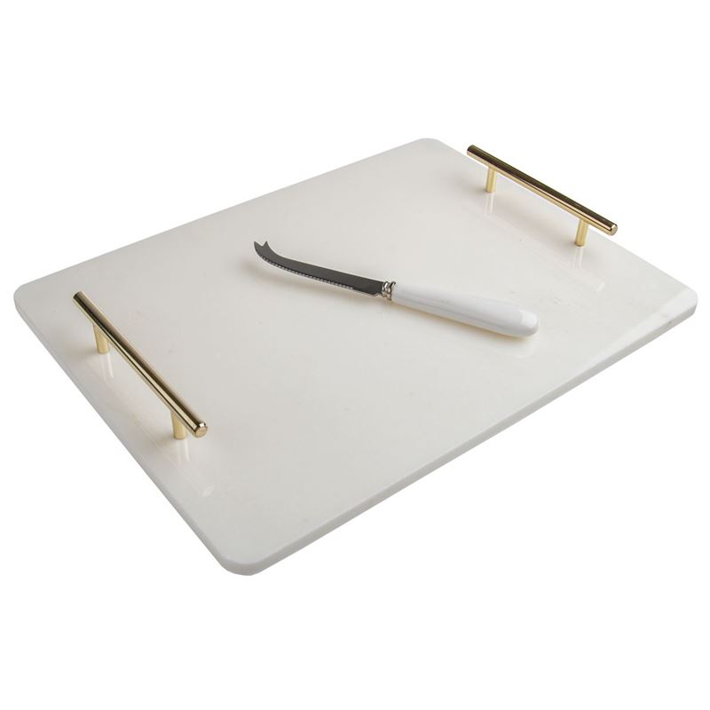 Davis & Waddell – Montage Gold Handles Marble Serving Tray with Cheese Knife