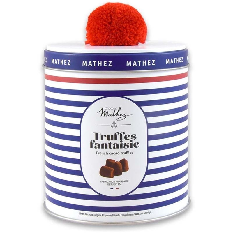 Mathez – Flavours of France Collection French Cocoa Powdered Truffles Natural 250g Gift Tin with PomPom