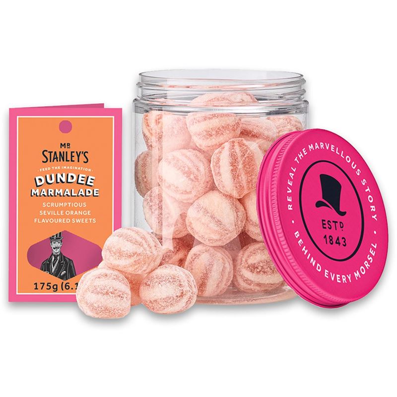 Mr Stanleys – Dundee Marmalade Orange & Vanilla Boiled Sweets in Jar 175g (Made in the UK)