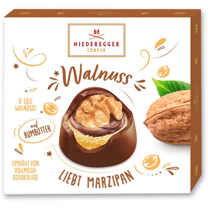 Niederegger Ludbek – Marzipan Pralines with Walnuts in Milk Chocolate 102g (Made in Germany)
