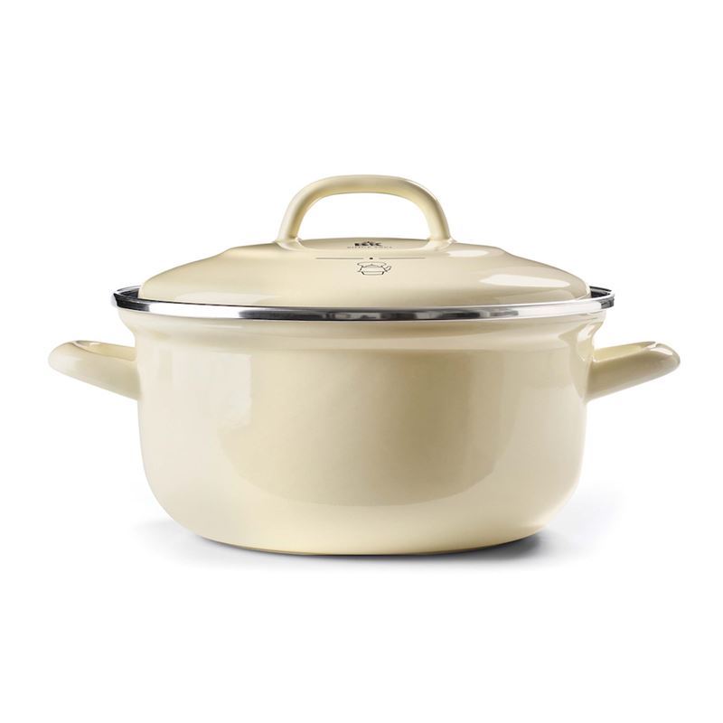 BK – Indigo Enameled Steel with Glazeguard Covered Casserole 26cm Cream White 5.2Ltr (Made in Germany)