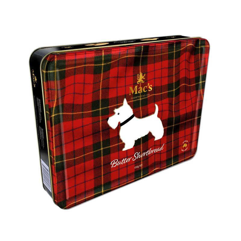 Mac’s Shortbread Co – Butter Shortbread Selection Scottie Dog Embossed Gift Tin 450g (Made in Australia)