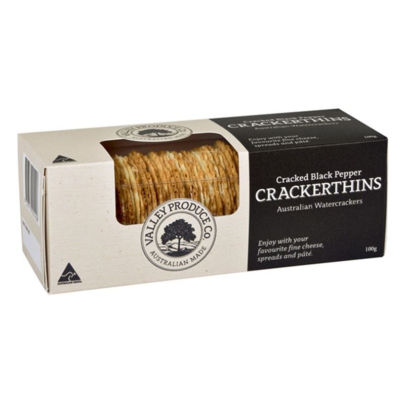 Valley Produce Co. – Crackerthins Cracked Black Pepper 100g (Made in Australia)