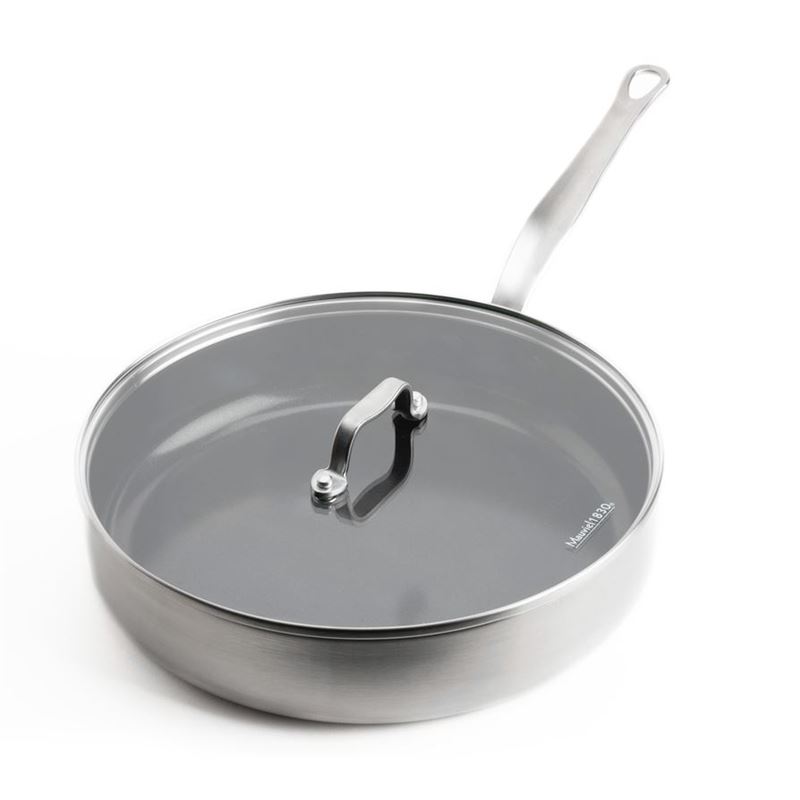 Mauviel 1830 – Tri-Ply Stainless Steel & Non-Stick Saute Pan 28cm with Lid 3.6Ltr