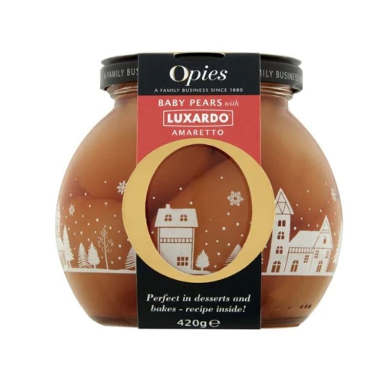 Opies – Baby Pears in Luxardo Amaretto 420g (Made in the U.K)