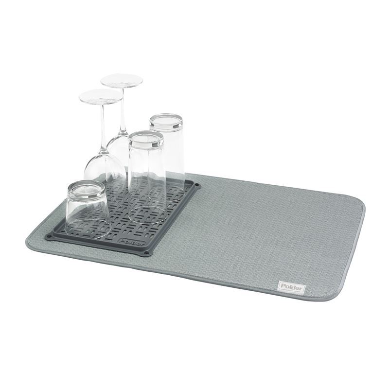Polder – Microfibre Drying Mat with Glass Tray Grey 56x38cm