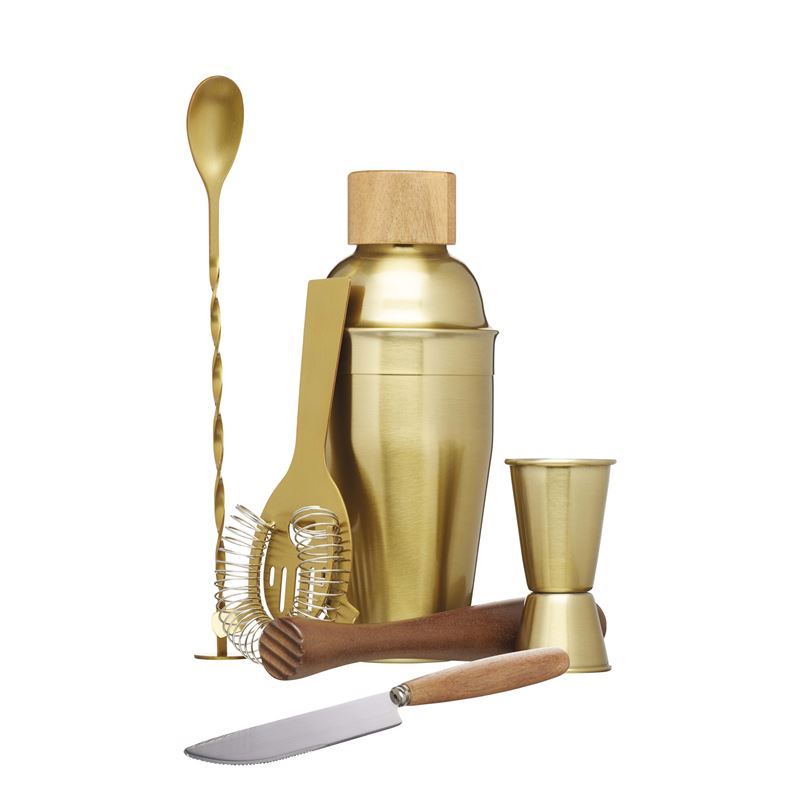 Bar Craft – Complete Cocktail 6pc Set – Gold Brass