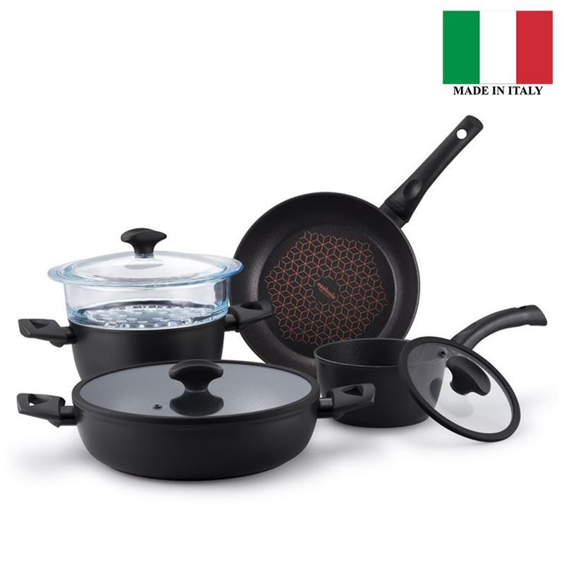 Essteele – Per Salute Diamond Reinforced 5pc Non-Stick Cookware with Glass Steamer Set (Made in Italy)