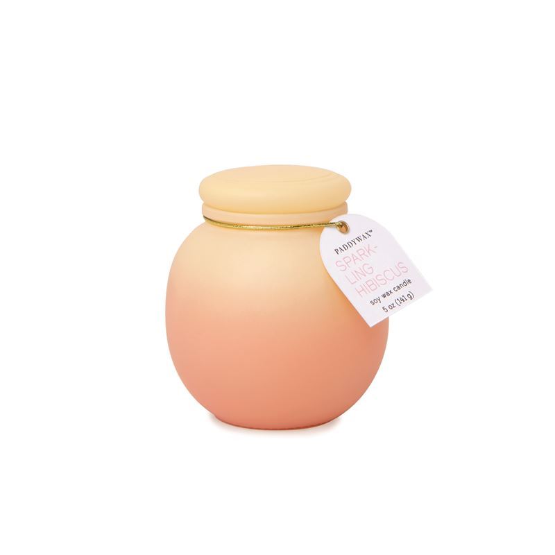 Paddywax – Yellow & Pink Ombre Glass Soy Wax Candle Sparkling Hibiscus