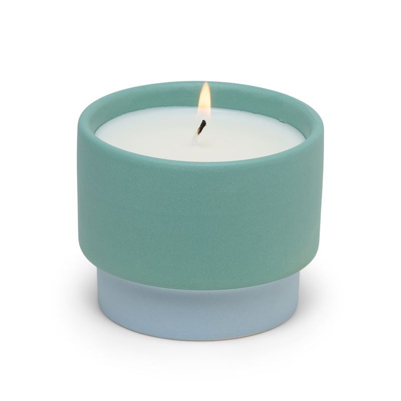 Paddywax – Colour Block Green & Blue Ceramic Soy Wax  Candle Saltwater Suede 6oz