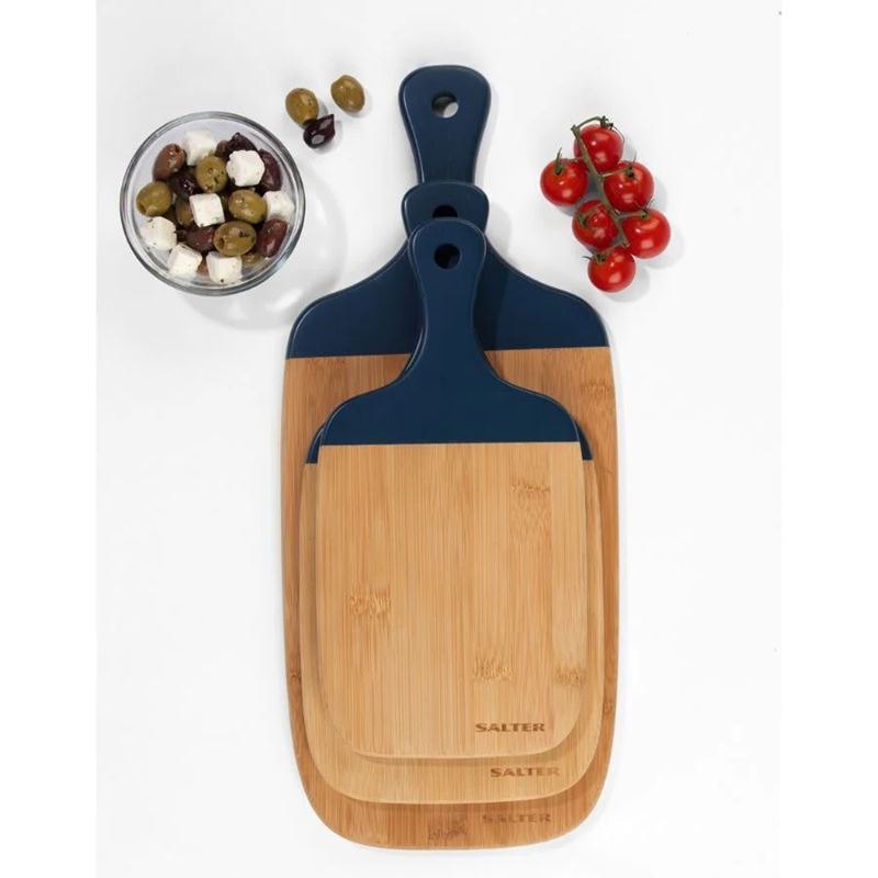 Salter – Indigo 3pc Bamboo Paddle Chopping and Serving Board Set with Blue Handle