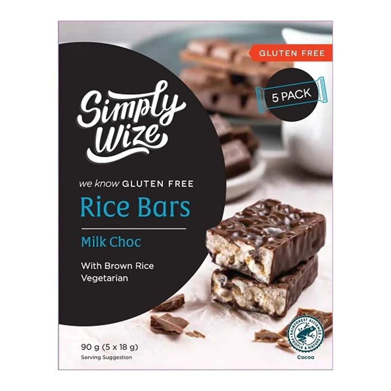 Simply Wize – Gluten Free Rice Bars in Milk Chocolate 5 Bar Pack