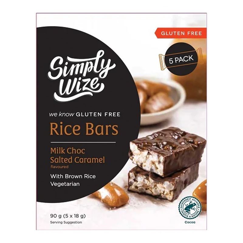Simply Wize – Gluten Free Rice Bars Salted Caramel in Milk Chocolate 5 Bar Pack